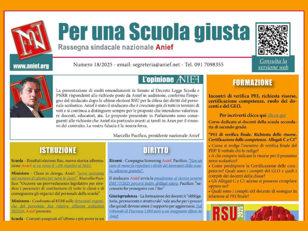 Rassegna Sindacale Anief 18 2025