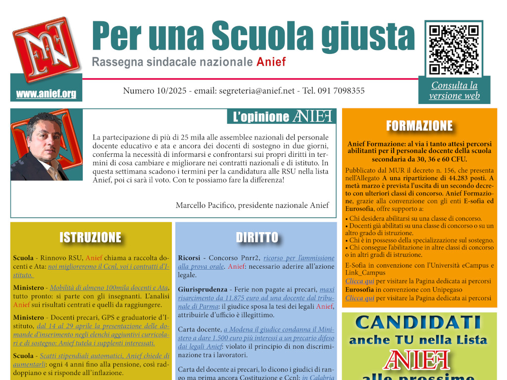 Rassegna sindacale Anief 10 2025