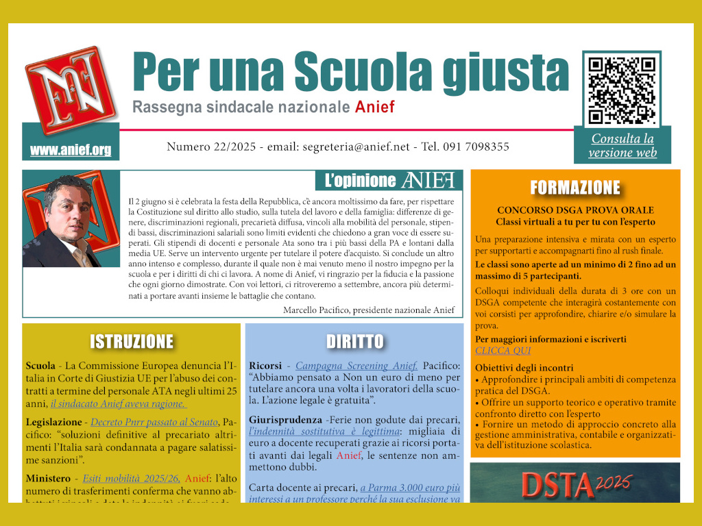 Rassegna sindacale Anief 22 2025