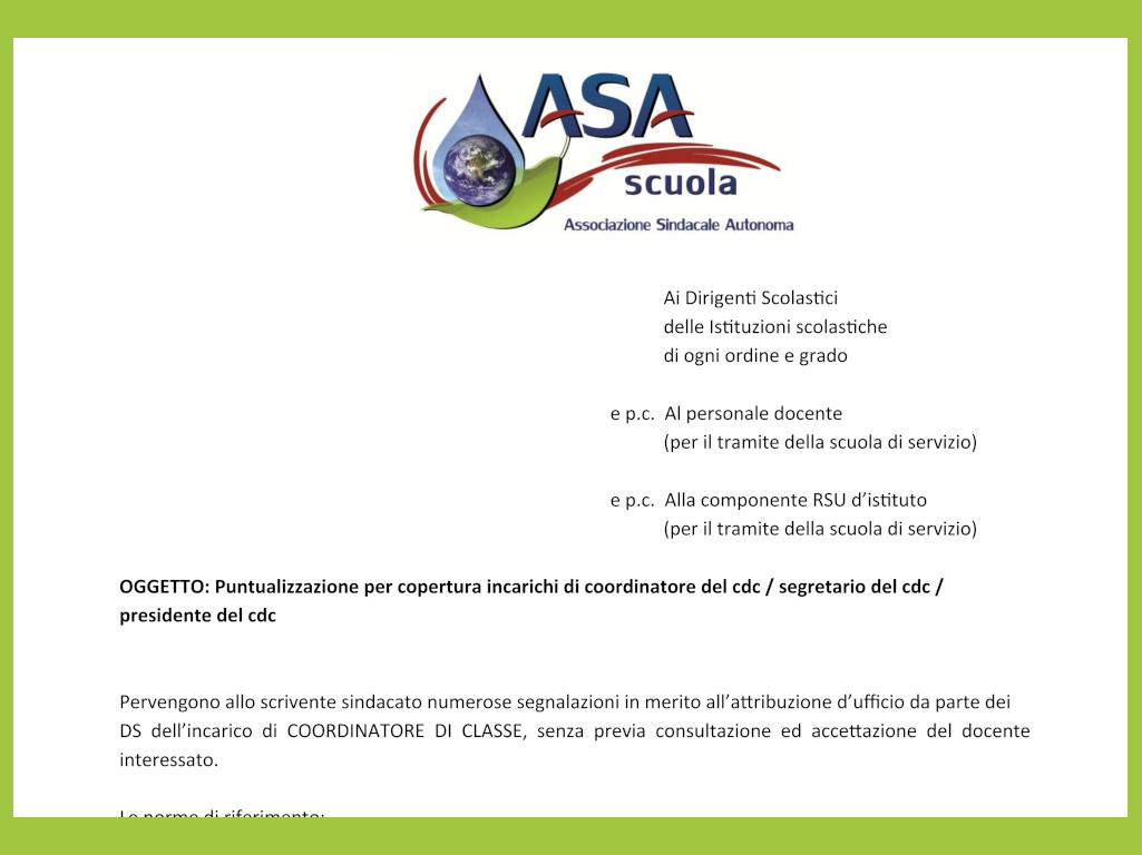 comunicato sindacale per designazione coordinatori di classe