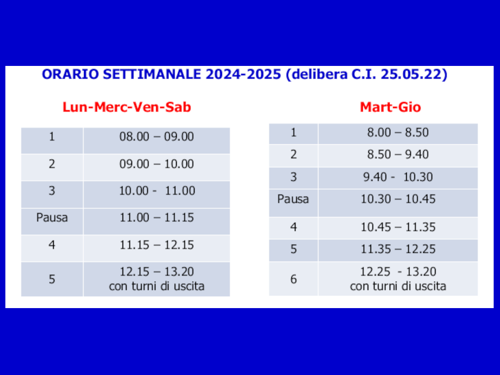 orario settimanale